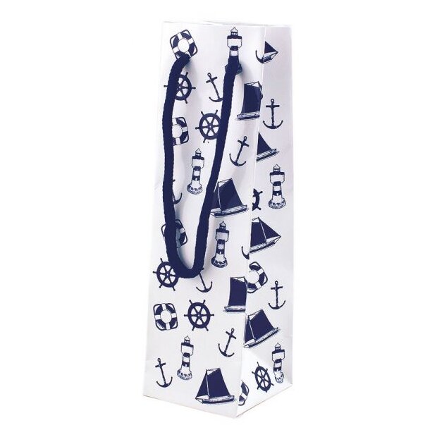 Geschenktüte maritim weiß-blau 7x7x23 cm